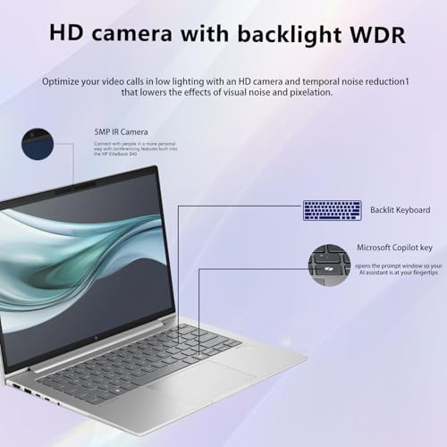 Image of HP Elitebook 640 G11 Business AI Laptop, 14 inch FHD+ Anti-Glare, Intel Core Ultra 7 155U, 32GB DDR5, 2TB SSD, Wi-Fi 6E, 5MP IR Camera, Backlit KB, Thunderbolt 4, Windows 11 Pro, Bundle w / 7-in-1 Hub