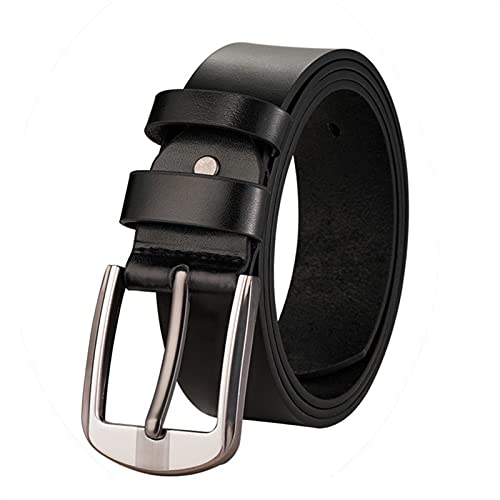 Cinturón Cinturón de Cuero para Hombres, 3,8 cm Negro, café, Cuero de Grano Completo con Hebilla antiarañazos Ideal para Jeans, Informal, Vaquero y Ropa de Trabajo (Color : Black,