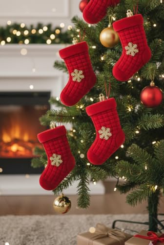 Image of Christmas Decorations Small Velvet Sock Stocking, Xmas Gift Stockings, Large Hanging Christmas Tree Decoration Items for Xmas Tree, Home Decor, Door, Window | PoPo Toys | 4 Pcs