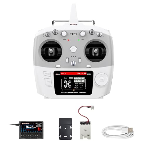 Radiolink T12D 12 Channels 2.4GHz RC Transmitter and R12F Receiver Kit for RC Airplane Drone Car Boat,50 Model Storage,4KM Remote,Support ELRS/TBS Crossfire,Long-range Module RC Remote Controller (M2)