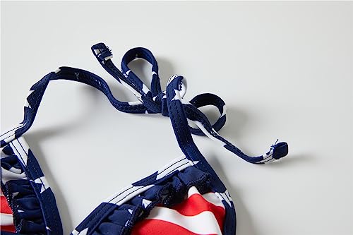 Mud Kingdom American Flag Independence Day Size 9-10 Swimsuits for Girls Beach 3 Piece Bikini with Hat Summer Holiday Navy Blue 4th of July3
