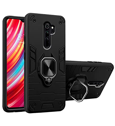 Image of Pikkme D5 Tough Armor Bumper Back Cover Case for Redmi Note 8 Pro |Ring Holder & Kickstand in-Built (Black)