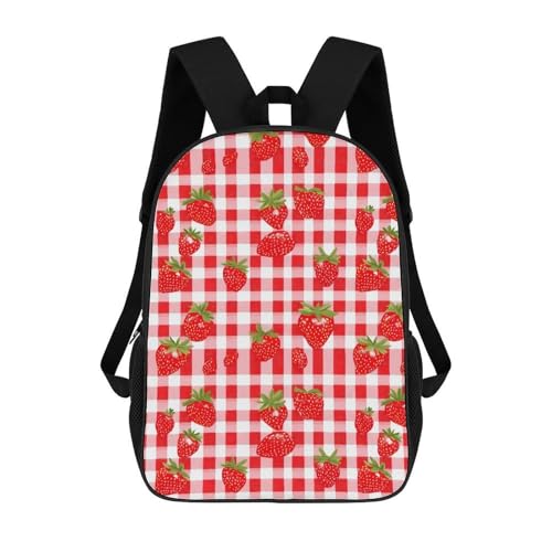 Strawberry Red Checkered 17 Inch Backpack Classic Travel Daypack with Adjustable Shoulder Straps for Men Women