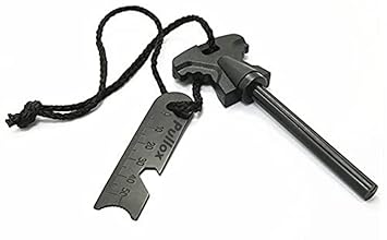 Pullox Heavy Duty Big Size (12cm Length & 8mm Rod Dia) Magnesium Rod Fire Starter with Metallic Multifunctional Scraper - Waterproof & Windproof (Ruler + Bottle Opener + Wrench)|