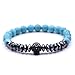 Aruie Bijoux Bracelet Tête de Mort Crâne Diamant Simulé Strass Pierre Volcanique Naturelle Turquoise Perle Bouddha Boule Chaîne de Main Punk Rock Biker Cadeau Homme Femme - Bleu