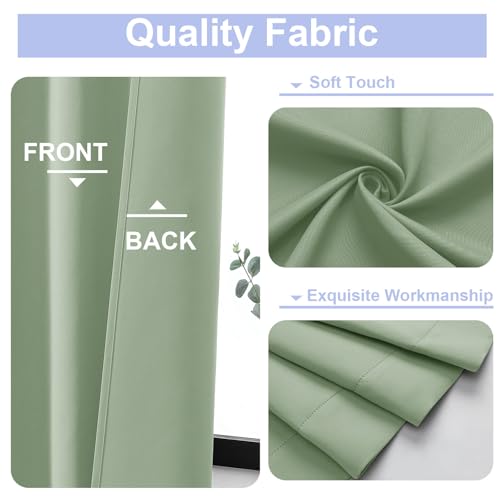 Image of Simplebrand Ava Light Green Short Blackout Curtains for Bedroom 54 Inches Long 2 Panels Set, Solid Thermal Insulated, Energy Saving Window Treatment Curtains Blackout Drapes, W40 x L54 Inch