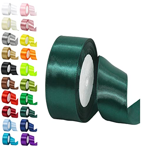Dark Green Ribbon for Gift Crafting 22M 1.5Inch Green Solid Fabric Large Thick Satin Ribbon for Gift Wrapping Wedding Car Sewing Floral Xmas Presents