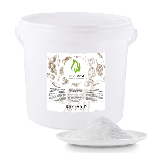 GreatVita Erythrit Eimer 4 kg Premium Zuckeralternative - kalorienfreies Süßungsmittel ohne Gentechnik | Zahnfreundliche Süßungsmittel ohne Kalorien