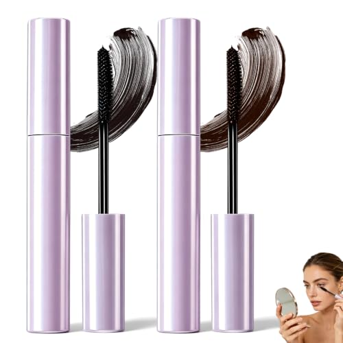 2PCS Mascara for Older Women Long Lasting Curl Mascara Lengthening and Volumizing Mascaras Water Resistant with Curl for Daily Wear for Women (Black+Brown)