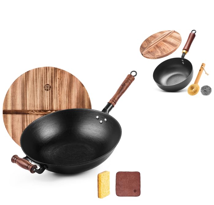 Wok de Hierro Fundido con Mango de Madera 12 pulg miniatura 1