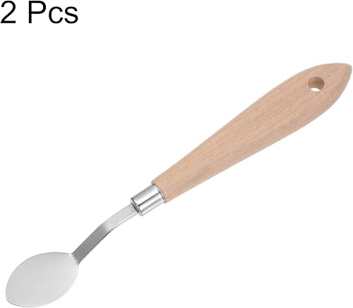 Miniatura 3 de 2pcs No.20 Paleta Cuchillos 0.866 in Ancho Acero Inoxidable Oval Espátula Pintura Pallet Cuchillo con Mango de Madera para Óleo Acrílico Mezcla de
