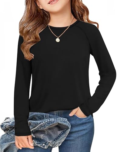 Arshiner Camiseta de Manga Larga para Niña Camiseta Básica Negra Interior Camisetas Elásticas Térmicas Top Cuello Redondo Camiseta Ajustada Sudadera Moda Niña Ropa De Halloween para Niños 11-12 Años