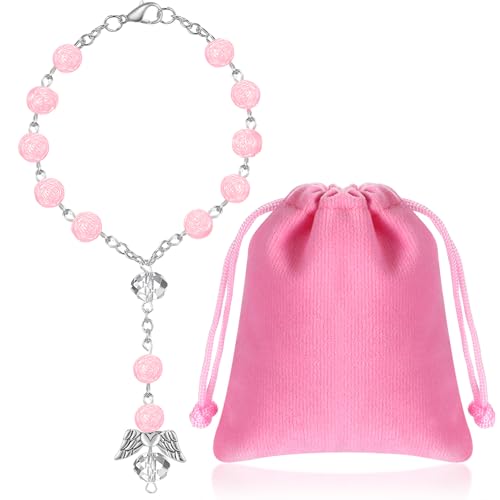 Otuuz Rosario de Coche para Espejo Retrovisor con Colgante de Ángel de Guarda Bolsa de Terciopelo Rosario Colgante de Coche Regalo para Conductor Adorno Decoración Interior del Coche(Rosa)