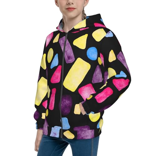 Watercolor Kid Hoodies Boys Zip Up Sweatshirts Girls Pullover with Pocket