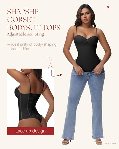 SHAPSHE Strapless Shapewear Corset Bodysuit Tops for Women Tummy Control V Neck Thong Body Shaper Going Out Outfits2