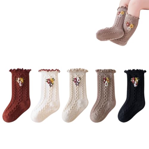 WATOCHE Baby Toddler Girls Ruffle Socks Newborn Infant Girl's Knee High Solid Cotton Long Socks