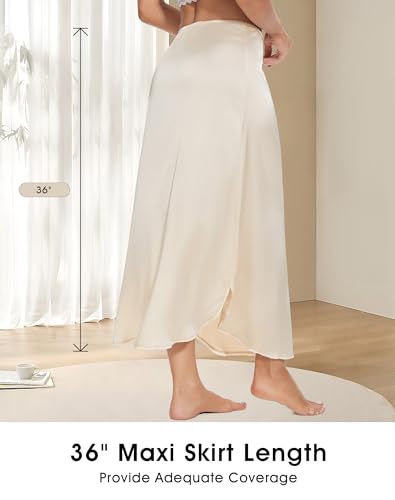 MANCYFIT Long Half Slip for Women Under Dress Satin Slip Skirt Extenders 36" Maxi Underskirt4