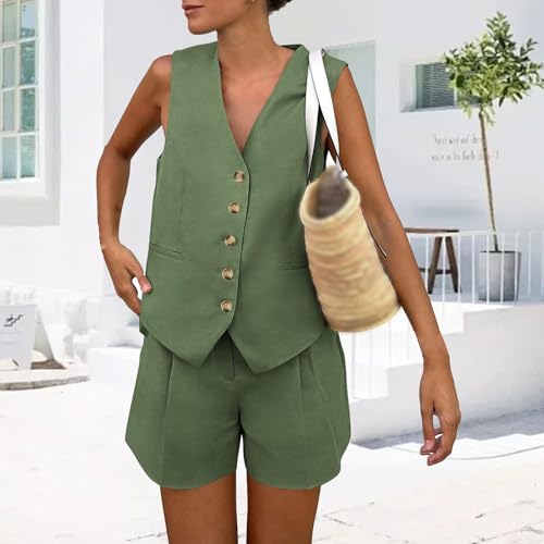 Womens Short Suit Sets 2 Piece Blazer Vest and Shorts Set Sleeveless Button Down Vest Waistcoat Business Casual Outfit2
