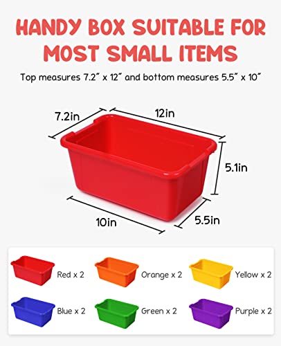 Gamenote Multicolor Storage Bins With Lids - 5 Qt 12 Pack Small Cubby Bins Stackable Plastic Containers For Classroom Book Bin Toy Organizers (12× 7.2 × 5.1 Inches) #TOP1