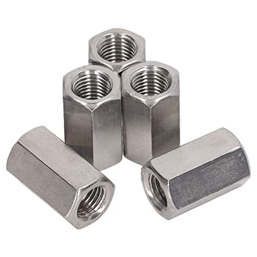 Pack of 5 M16 x 2.0-Pitch 40mm Length Metric Hex Coupling Nut 304 Stainless Steel Fully Threaded