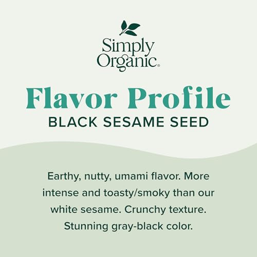 Simply Organic Black Whole Sesame Seed, 3.28-Ounce Jar, Pure, Organic, Un-Hulled, Crunchy, Nutty Umami Flavor, Toasty & Smoky