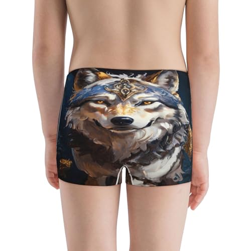 Boys' Cotton Boxer Brief Soft Underwear-Oil Painting Tribal Wolf3
