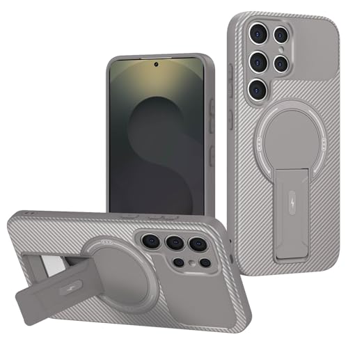 Coque magnétique Samsung S26 Ultra béquille intégrée et texture carbone robuste argent
