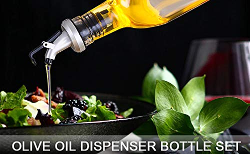 Image of Nirency Glass Oil Dispenser for Kitchen - 500 ml Oil Container & Pourer with Silicone Funnel (2 pcs Oil Bottle + 1 pc Silicone Funnel, Transparent)