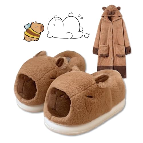 Plush Capybara Slippers Cute House Slippers for Women Girls Capy-Lovers - Wearable Blanket Bath Robe with Comfort Wear Warm Memory Foam Cloud Slides Non Slip Sole Kawaii Animals Christmas Gift Sets