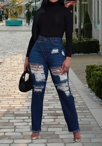 Ptorlio Womens Ripped Jeans High Waisted Bootcut High Waisted Distressed Y2K Streetwear Causal Denim Pants4