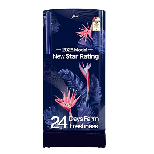 Godrej 183 L 3 Star | Toughened Glass Shelves | 24 Day Farm Freshness | Jumbo Vegetable Tray | Direct Cool Single Door Refrigerator (RD R190CN THF FR BL, Floral...