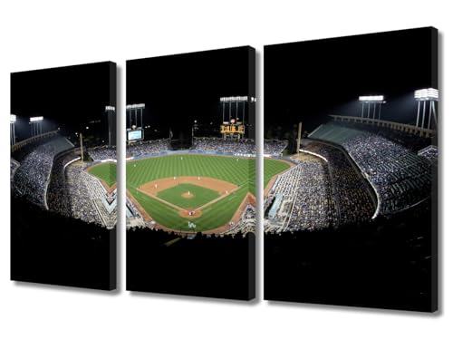 Dodger Stadium Wall Los Angeles Cityscape Posters Prints on Canvas 3 Pieces Wall Paintings Baseball Game Wall Art for Living Room Bedroom Bathroom Office Framed Ready to Hang (36" Wx24''H)