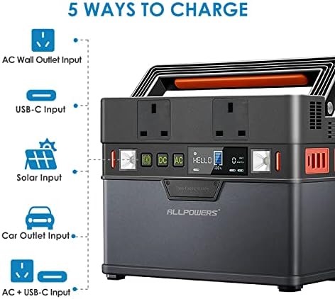 ALLPOWERS 300W Portable Power Station, 288Wh Solar Generator, Outdoor Generator, Pure Sine Wave AC/DC/USB/PD Outlet with 1x 100W Foldable Solar Panel for Outdoors Camping Travel Party Picnic Fishing