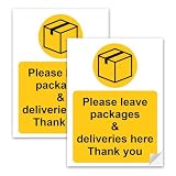 SAFESIGN (2 pezzi) Please Leave Packages & Deliveries Here adesivi in vinile 200 x 150 mm – Conforme alla norma EN ISO 7010:2012