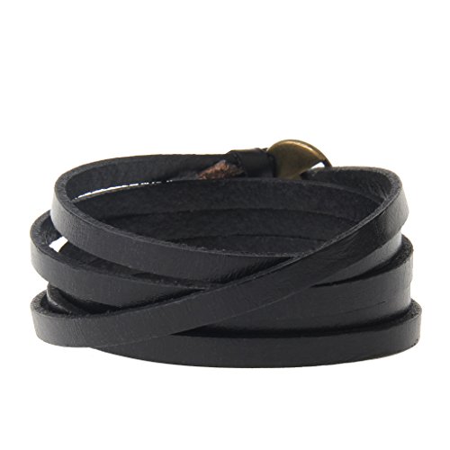 GelConnie Leather Bracelet Adjustable Multi Layer Wrap Bracelets Punk Leather Wristbands for Men, Women LPB318-Black - Image 3