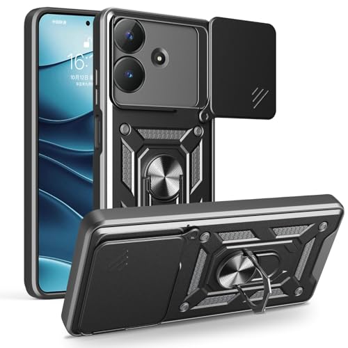 Housse Realme Narzo N61 noire anti-choc avec protection objectif coulissante