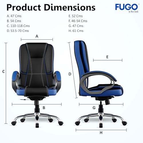 Image of FUGO FG12 Ergonomic Office Chair with Adjustable Height,Cushioned Back & Seat,Tilting Mechanism,Heavy-Duty Metal Base,Dual Nylon Casters-Ideal for Work,Gaming, Study,3Year Warranty (Black & Blue)