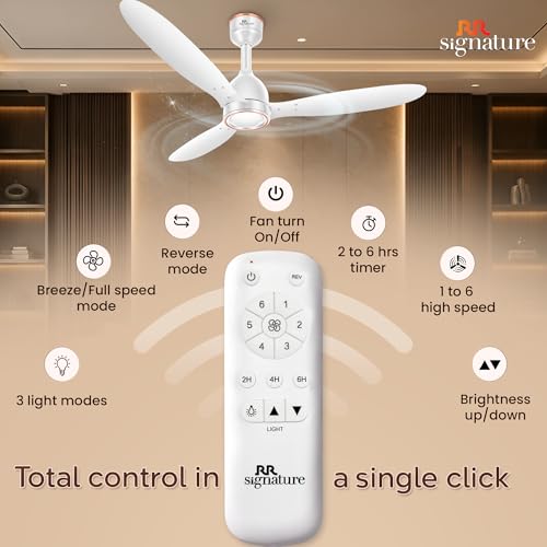 Image of RR Signature COMFYGLOW 1250mm BLDC Underlight Ceiling Fan with 100% Pure Copper Motor - 35W | 350 RPM High Speed | Remote Control & LED Light | 3 Light Modes | 3 Year Warranty - Sparkle White