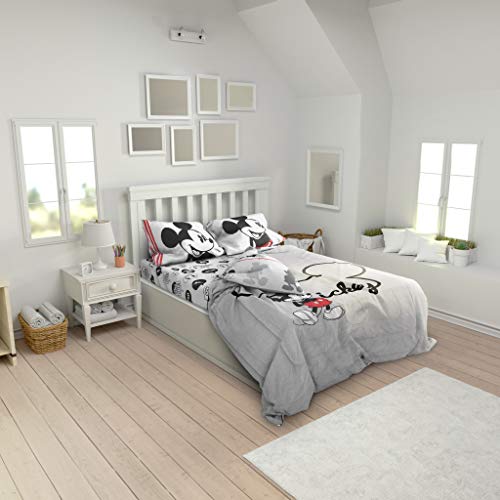 Image of Disney Mickey Mouse Twin Comforter Set 4 Piece Cartoon Bedding, Gray | Bed in a Bag, Comforter Sheets Pillowcase, Official Product, Soft Microfiber, Machine Washable, Easy Care, Kids Gift