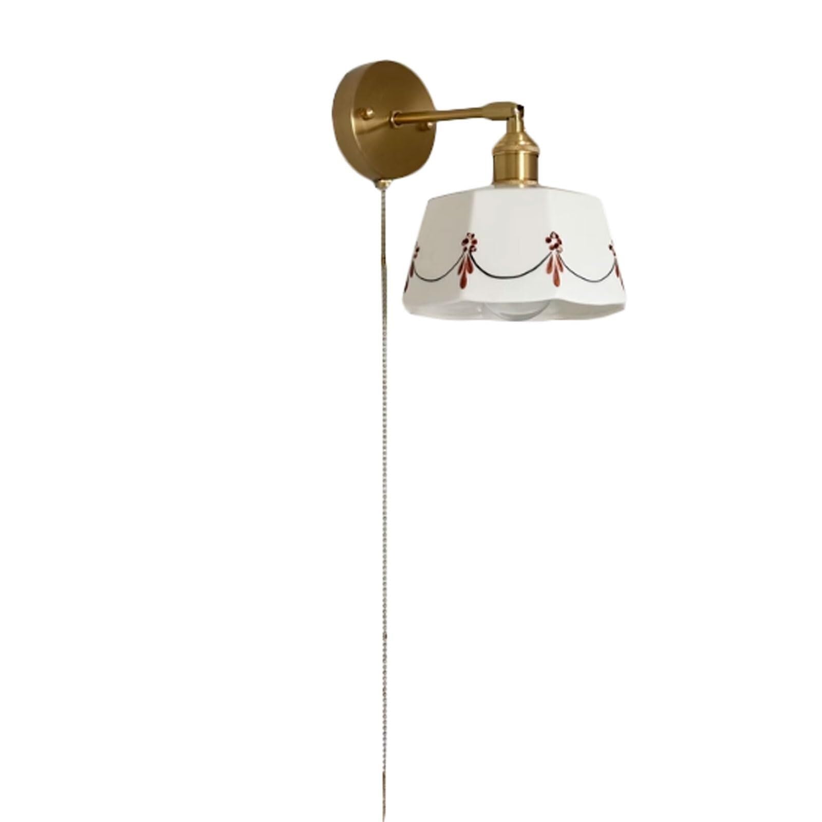 JYBNBBE Ceramic Lampshade Wall Sconce, E26/E27 Base, Copper Body, Nordic Modern Design, Warm LED Wall Lamp for Bedroom, Living Room, Corridor & Hallway
