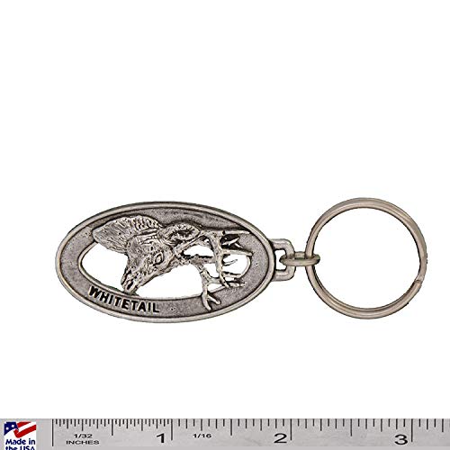 Whitetail Deer Keychain, Pewter, M008KC, 2”, 100% Handmade in the USA, White Tail Deer Keychain, Deer Key Chain, American Whitetail Deer Key Ring, Key Fob, Hunting Gift, 200 Mammal Designs2