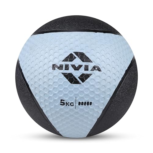 Image of Nivia Pro Medicine Ball for Strength Training, Core Workouts, Endurance Training, Non-Slip Surface, Weight Ball for Crossfit (Light Blue, 5 KG)