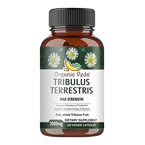Organic Veda Tribulus Capsules - 2000mg Max Strength Energy Supplement Made with Organic Tribulus Fruit for Strength & Stamina â€“ Support Testosterone Production â€“ 120 Capsules