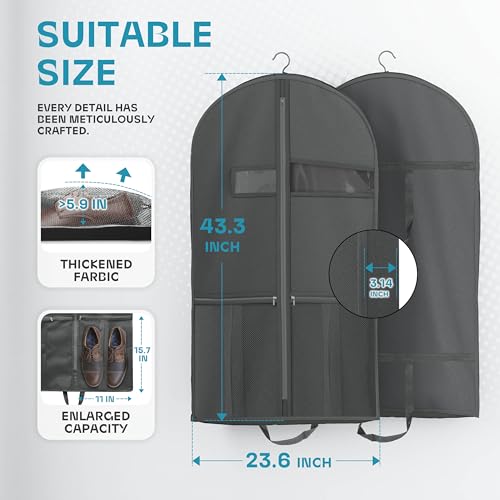 Image of Lazebox 43 inch Travel Garment Bag with Accessories Zipper Pocket, Heavy Duty Suit Bag for Suits, Tuxedos, Dresses, Coats, Dark Grey, 1 pack