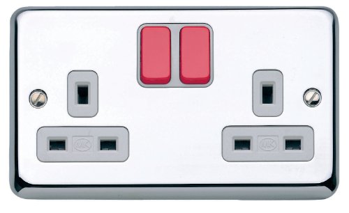 MK Chroma Plus K2448D6PCR 13A 2-Gang Double Pole Switch Socket Neon