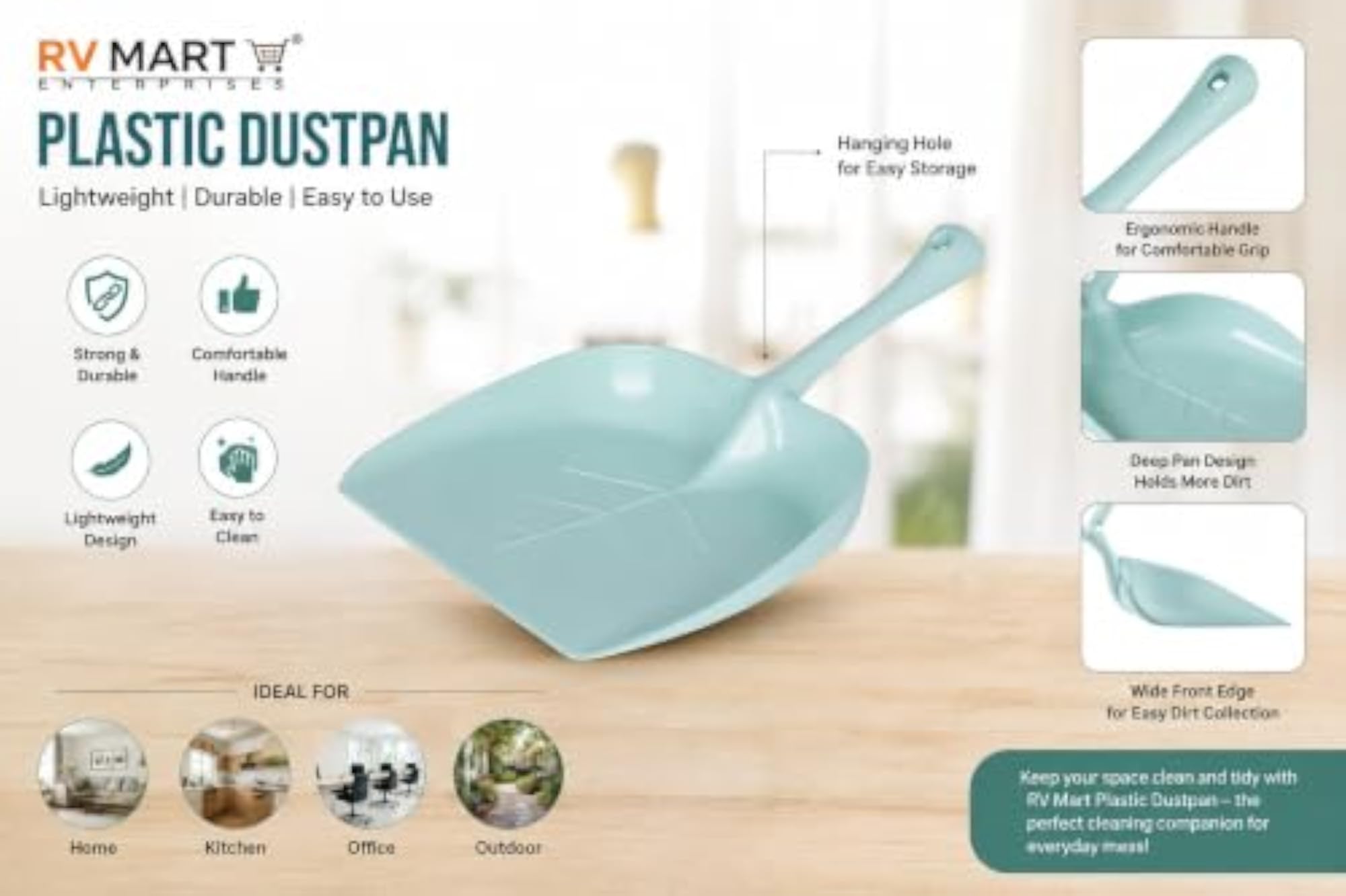 Heavy Duty Long Handle Dustpan for Home & Outdoor Use