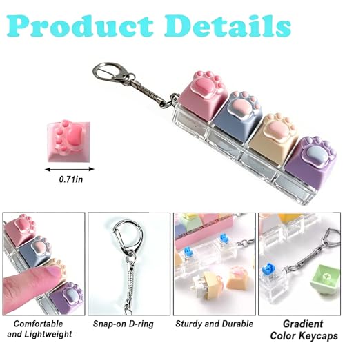 Image of Keyboard Fidget Toy, Four Key Mechanical Style Keychain with Snake Chain, Stress Relief Gadget for Office Workers and Students, Portable Anxiety Relief Tool for Commuting and Gaming