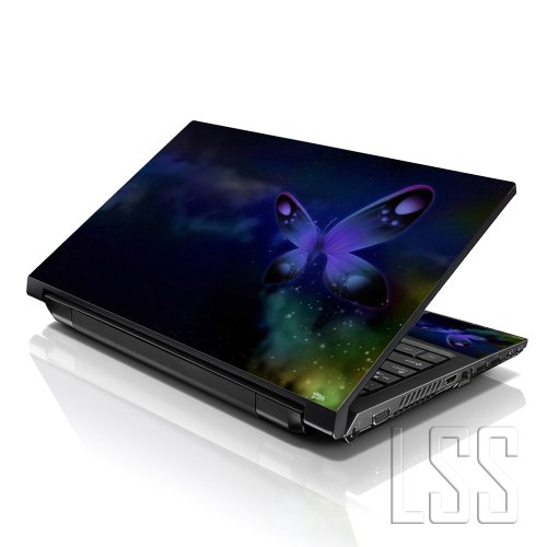Image of LSS 17 17.3 Inches Laptop Notebook Skin Sticker with 2 Wrist Pads - Reusable Cover Protector Vinyl Sticker Cover Decal Fits 17 inch - 19 inch HP Asus Acer - Purple Blue Butterfly Pattern