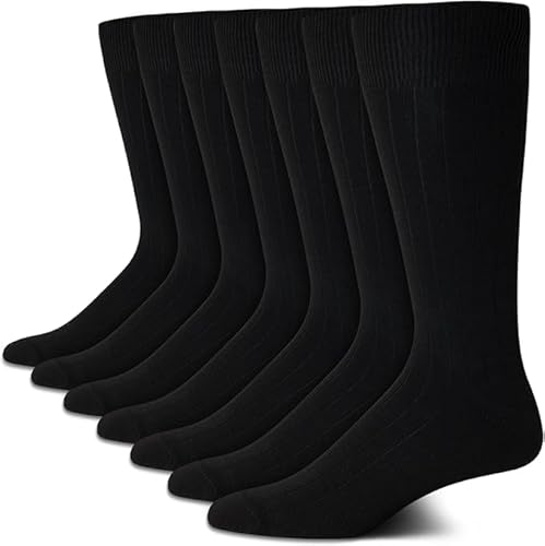 Van Heusen Men's Dress Socks - 7 Pack Premium Stretch Moisture Wicking Crew Socks with Reinforced Heel and Toe (Size: 6-12.5), Size 6-12.5, Pure Black