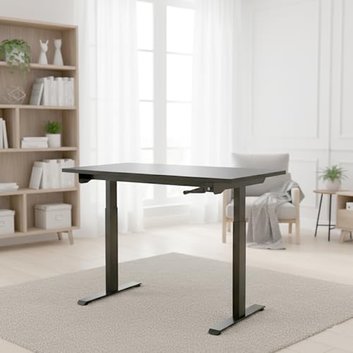 Image of Manual Hand Crank Standing Desk Frame | Non Electric Height Adjustable Sit-Stand Table No Power Required | Silent Operation, Heavy-Duty Steel| 3-Year Warranty | Black Frame Only No Tabletop